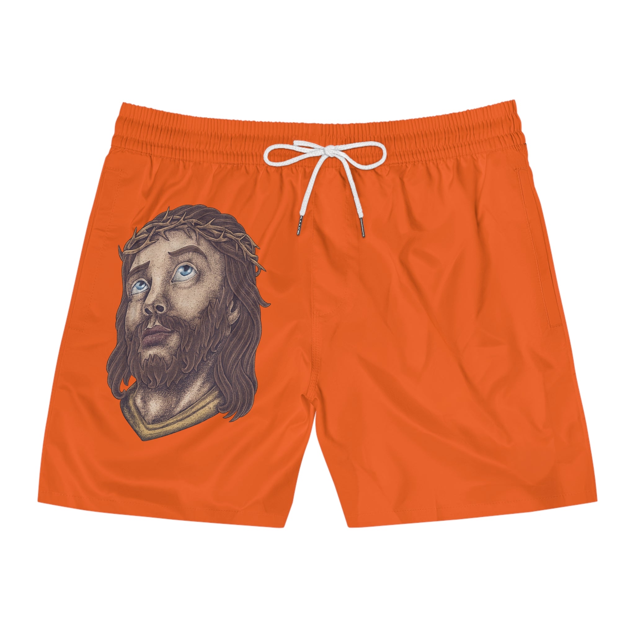 Jesus Portrait Swim Shorts | Red Savior Illustration