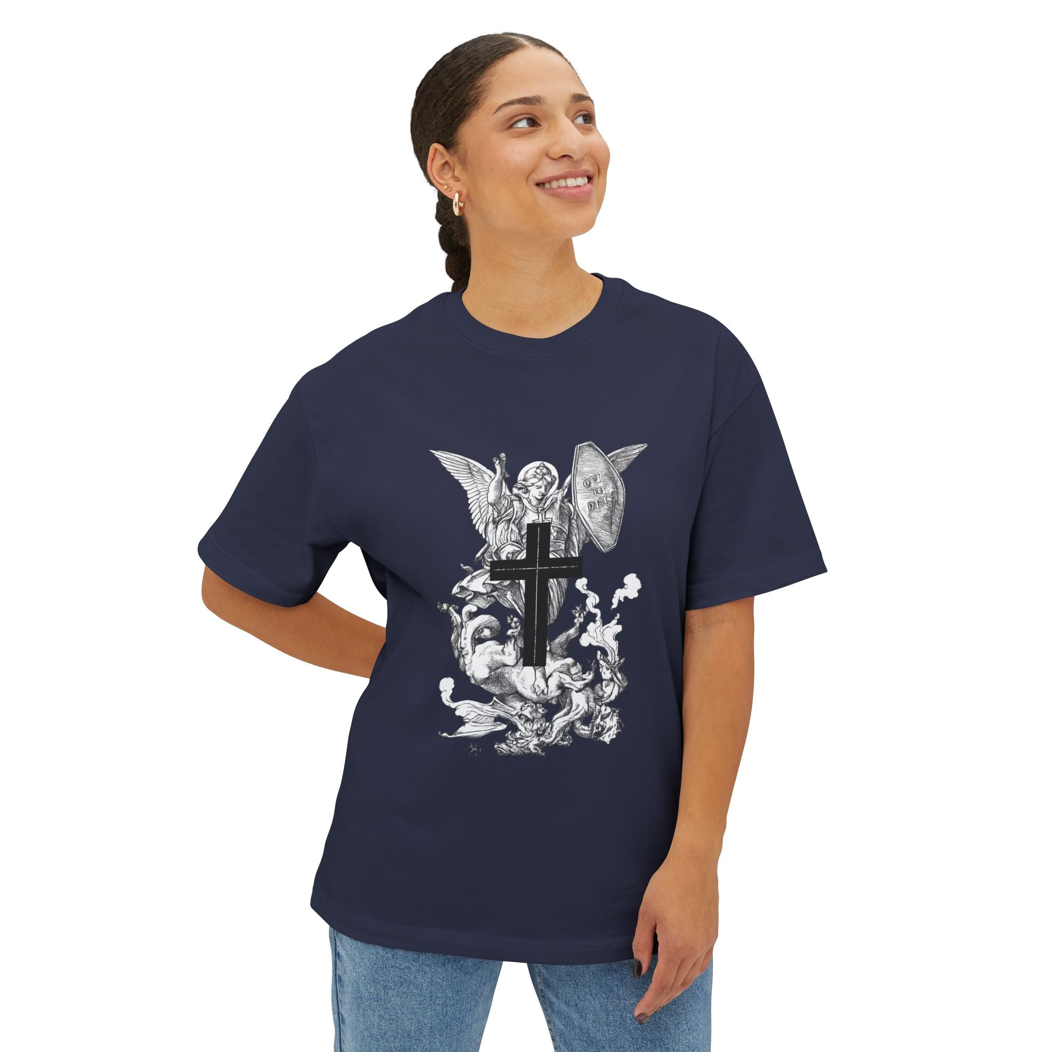 Saint Michael Archangel illustration Tee | Angel slaying dragon T-Shirt