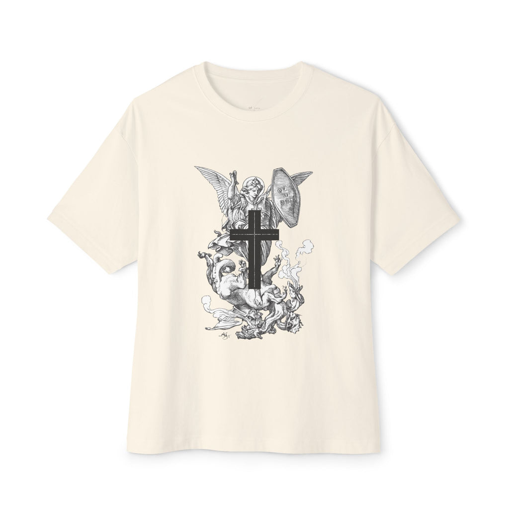 Saint Michael Archangel illustration Tee | Angel slaying dragon T-Shirt