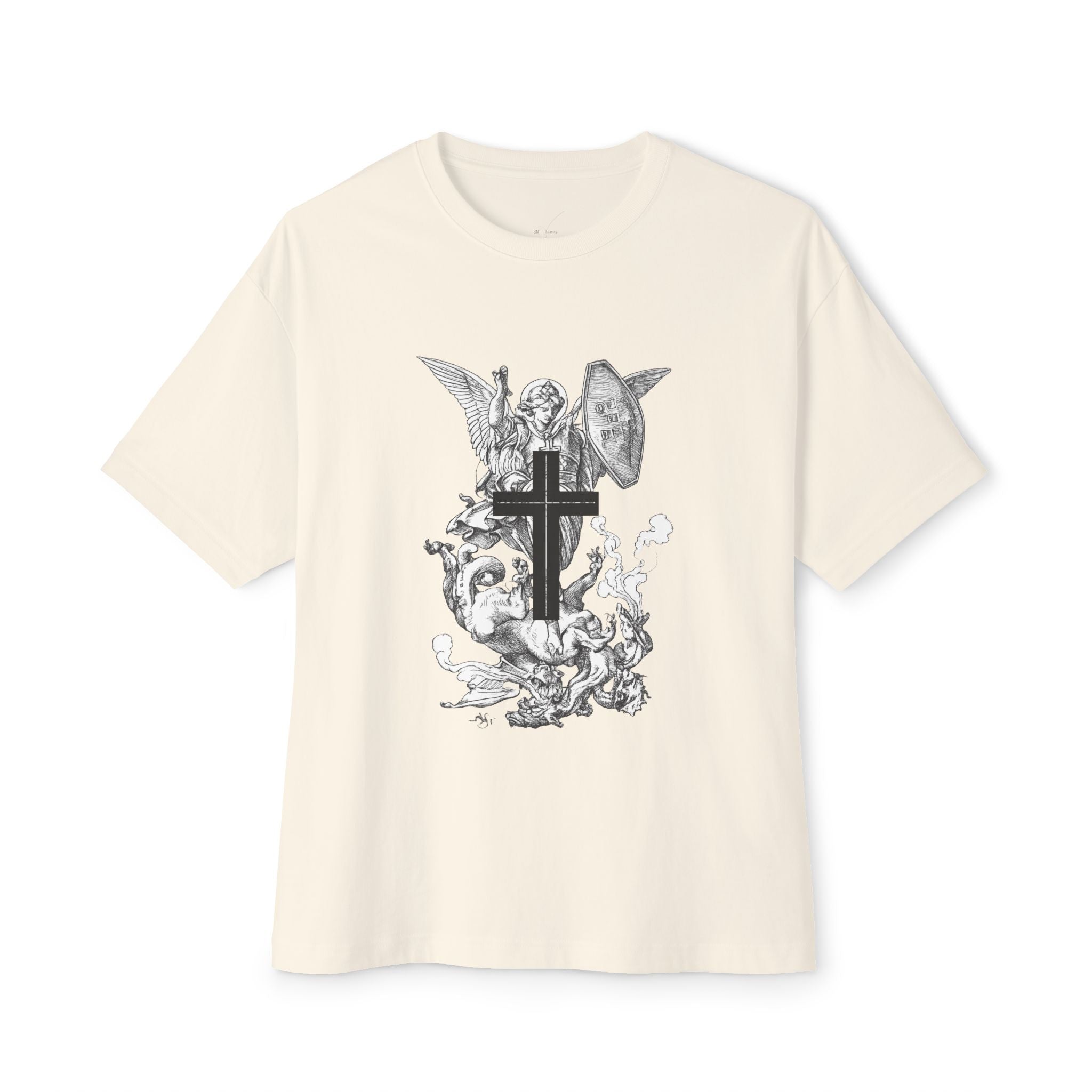 Saint Michael Archangel illustration Tee | Angel slaying dragon T-Shirt