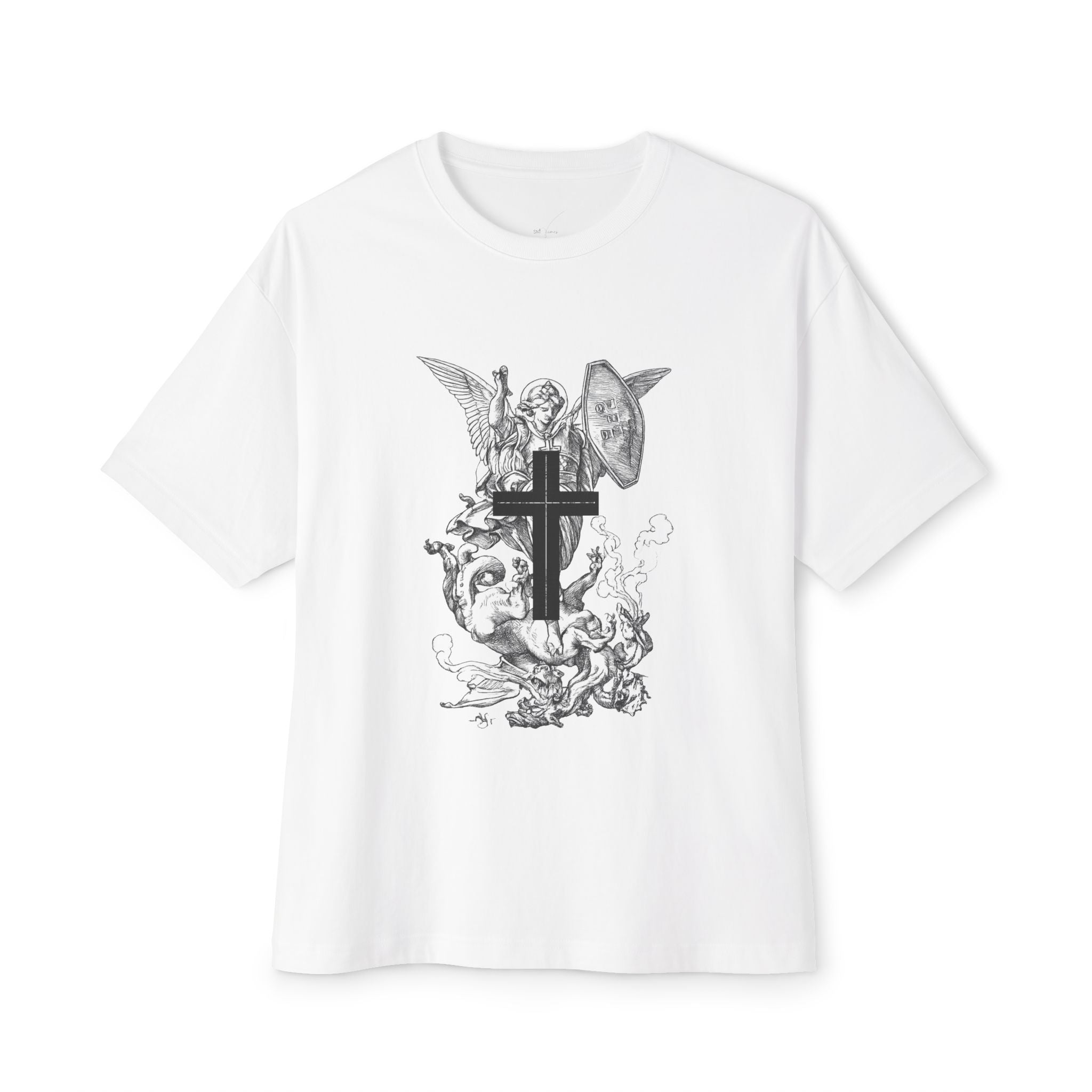 Saint Michael Archangel illustration Tee | Angel slaying dragon T-Shirt