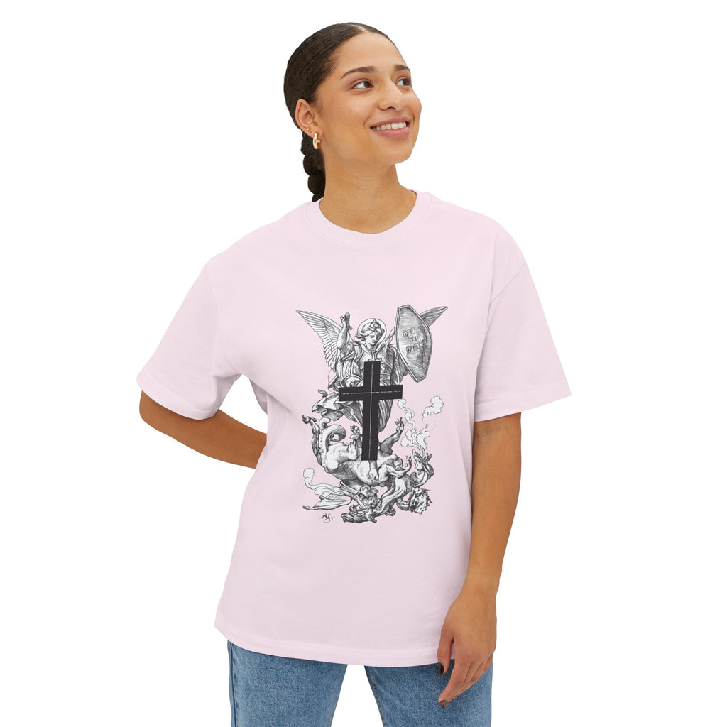 Saint Michael Archangel illustration Tee | Angel slaying dragon T-Shirt