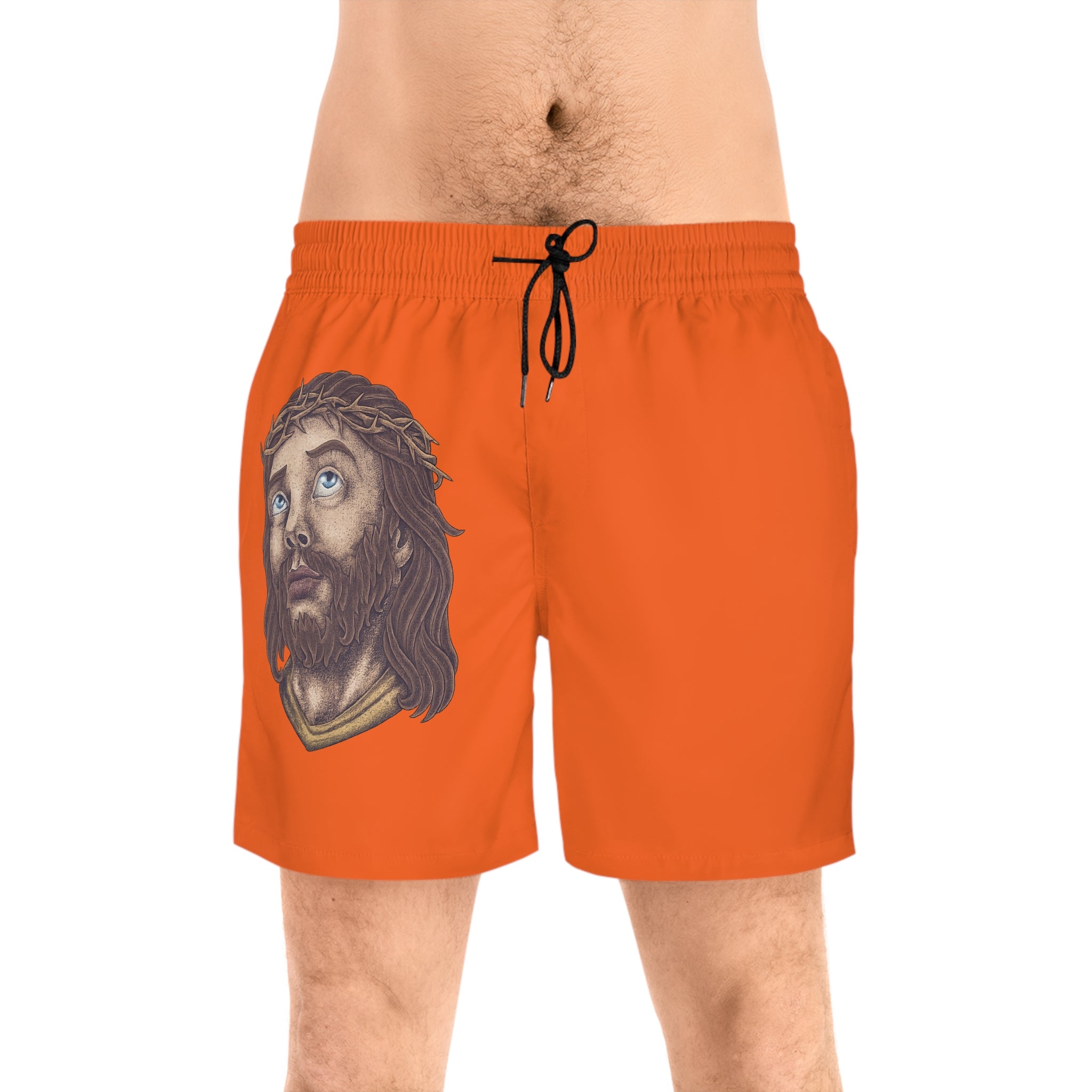 Jesus Portrait Swim Shorts | Red Savior Illustration
