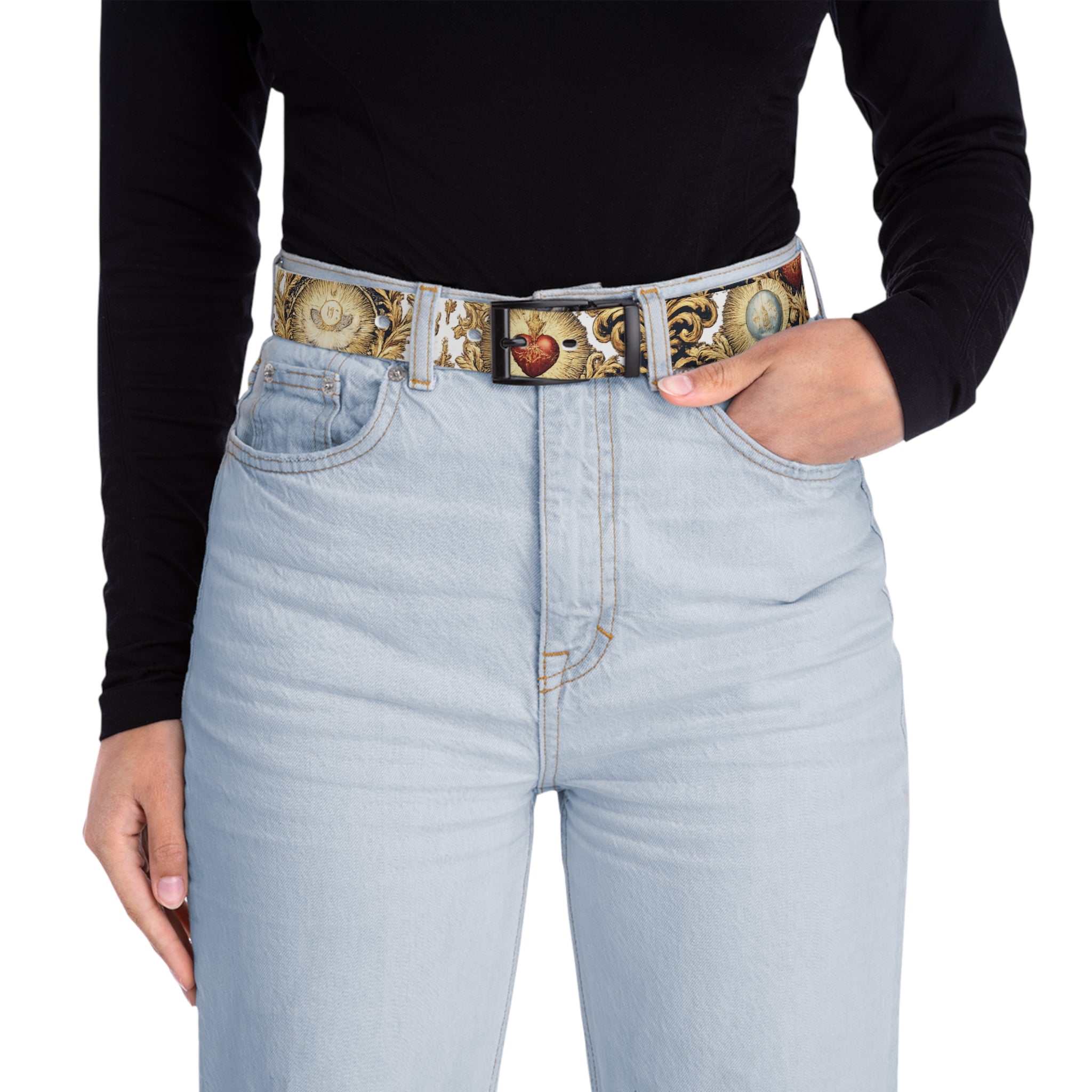 Baroque Heart Pattern Belt | Ornate Gold Scrollwork Waist Accessory