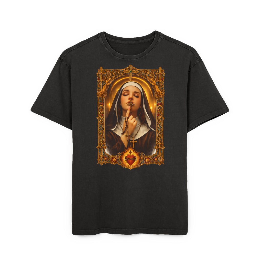 Praying Nun Portrait T-Shirt | Acid Wash Graphic Tee