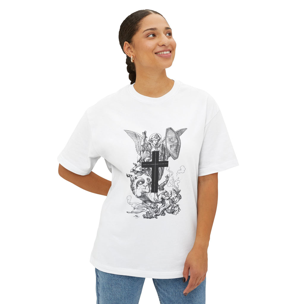 Saint Michael Archangel illustration Tee | Angel slaying dragon T-Shirt