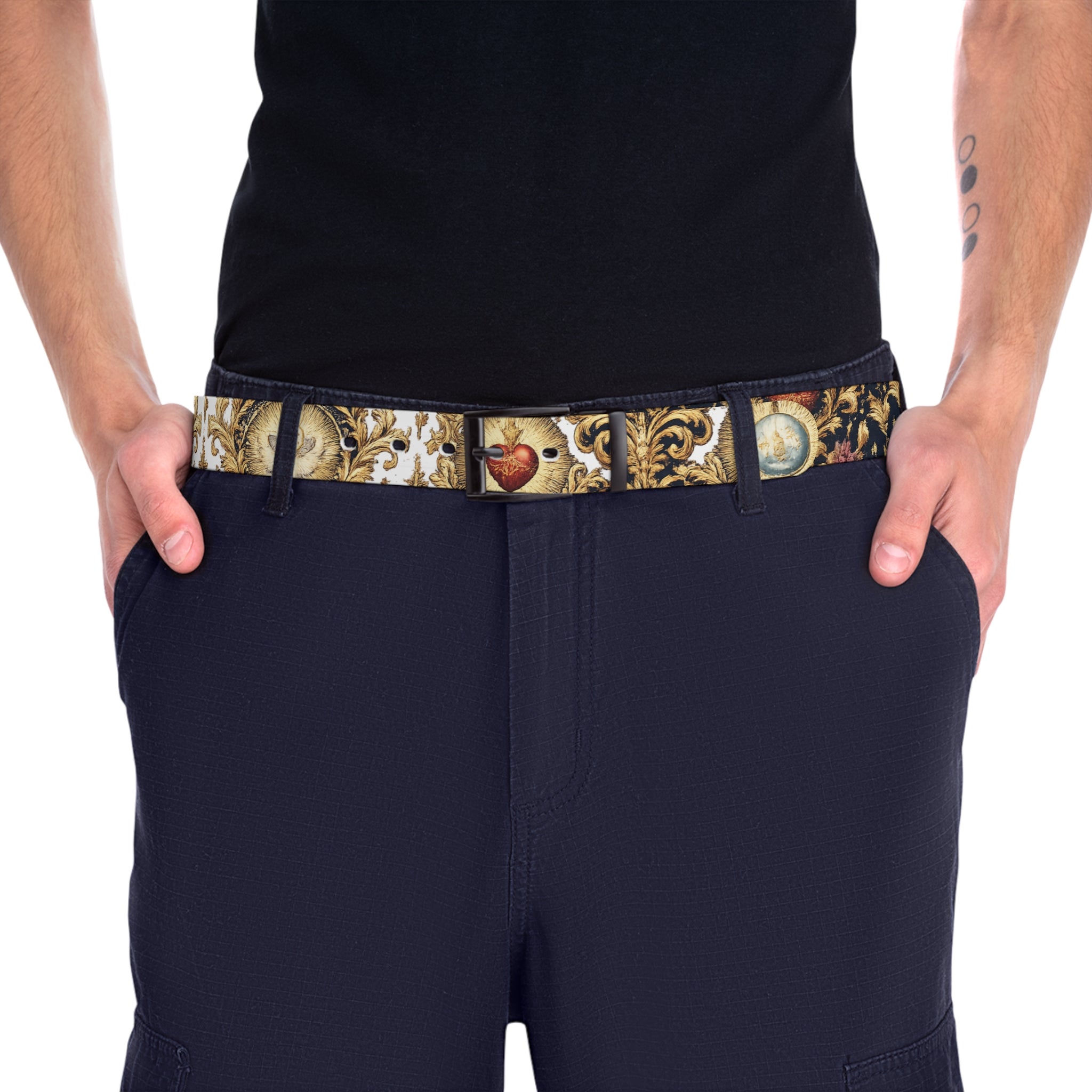 Baroque Heart Pattern Belt | Ornate Gold Scrollwork Waist Accessory
