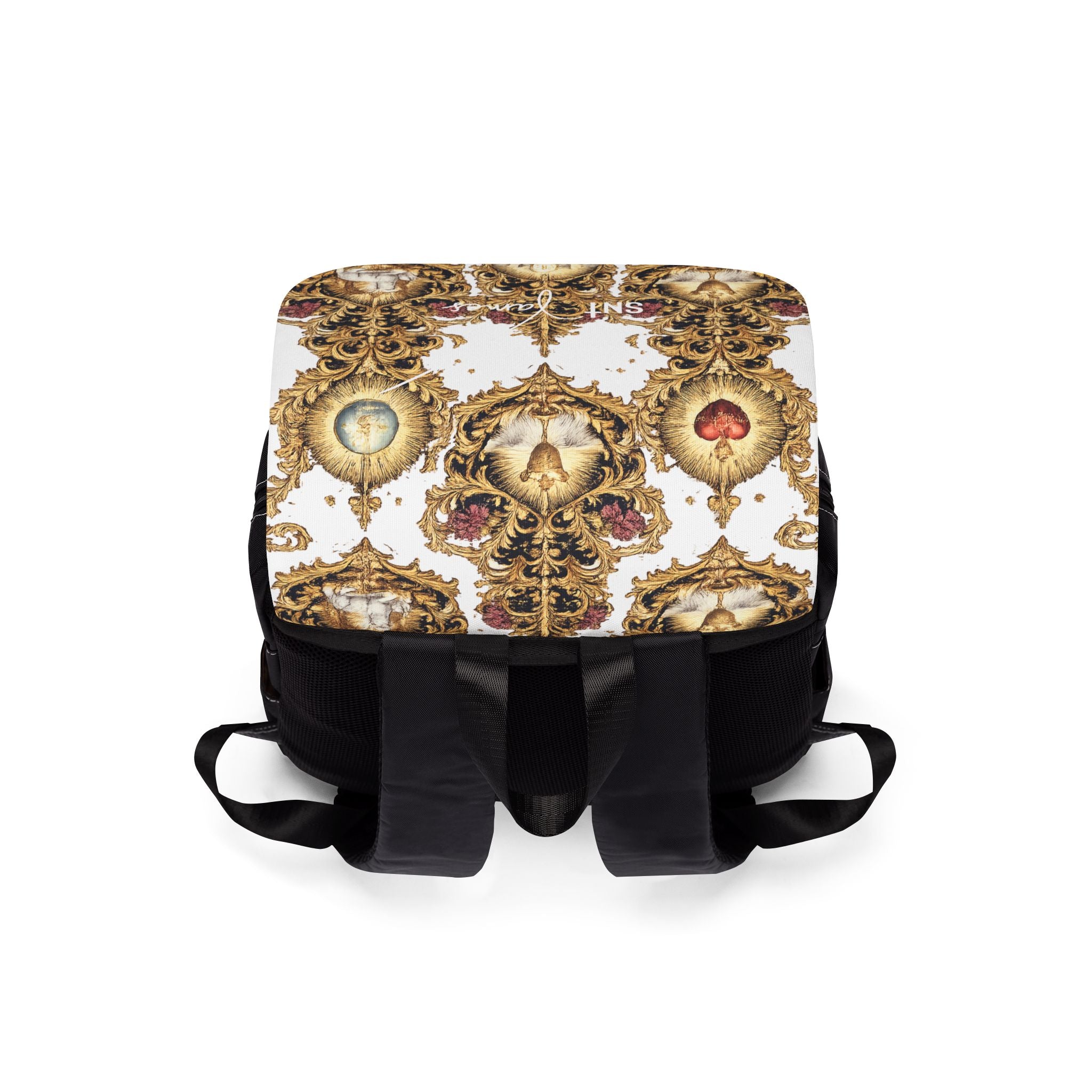 Baroque Fleur Heart Pattern Backpack | Ornate Vintage Scroll Design