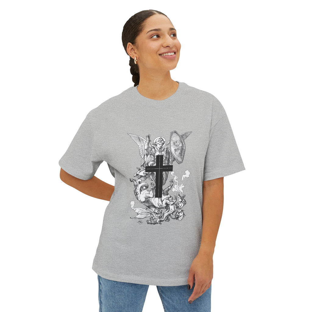 Saint Michael Archangel illustration Tee | Angel slaying dragon T-Shirt