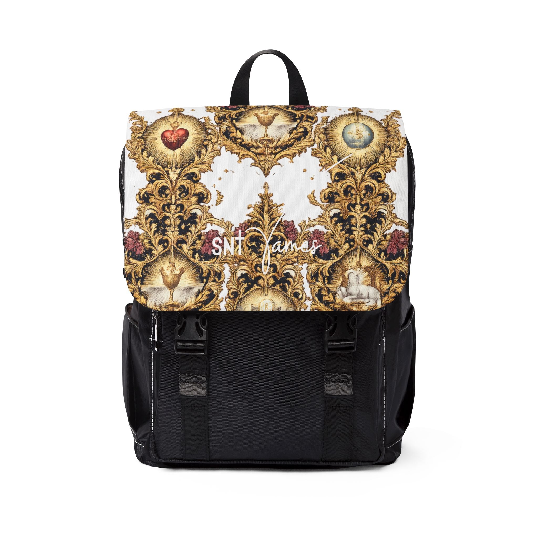 Baroque Fleur Heart Pattern Backpack | Ornate Vintage Scroll Design