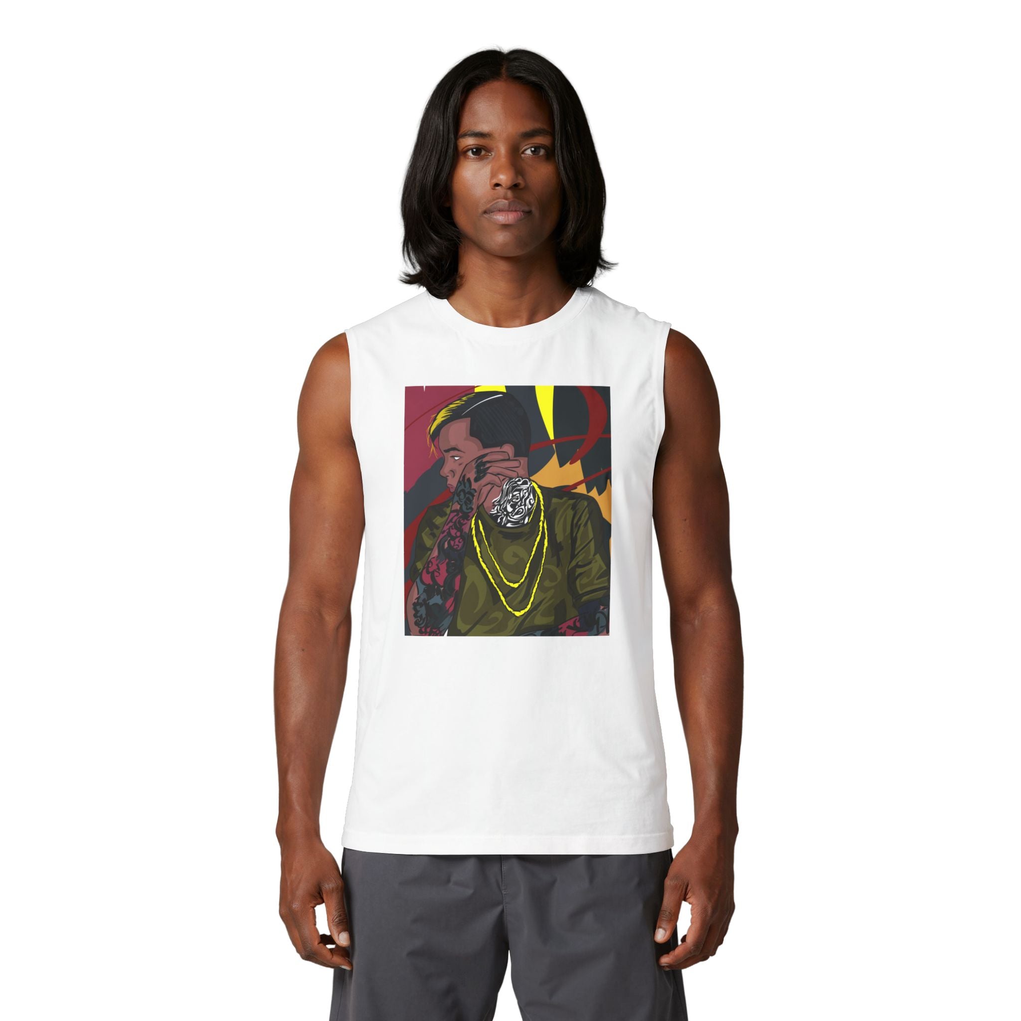Abstract Portrait Illustration Tank | Floral Masked Figure, Bold Colors