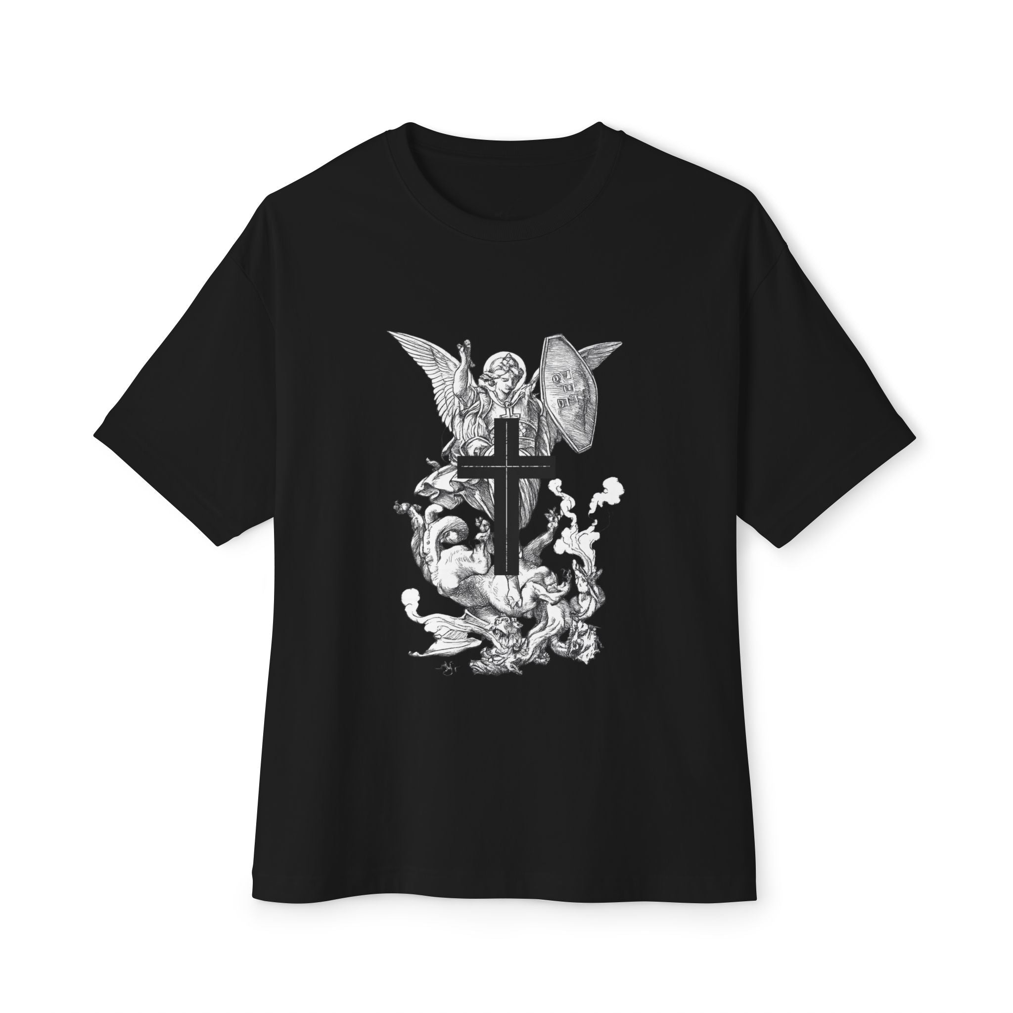 Saint Michael Archangel illustration Tee | Angel slaying dragon T-Shirt
