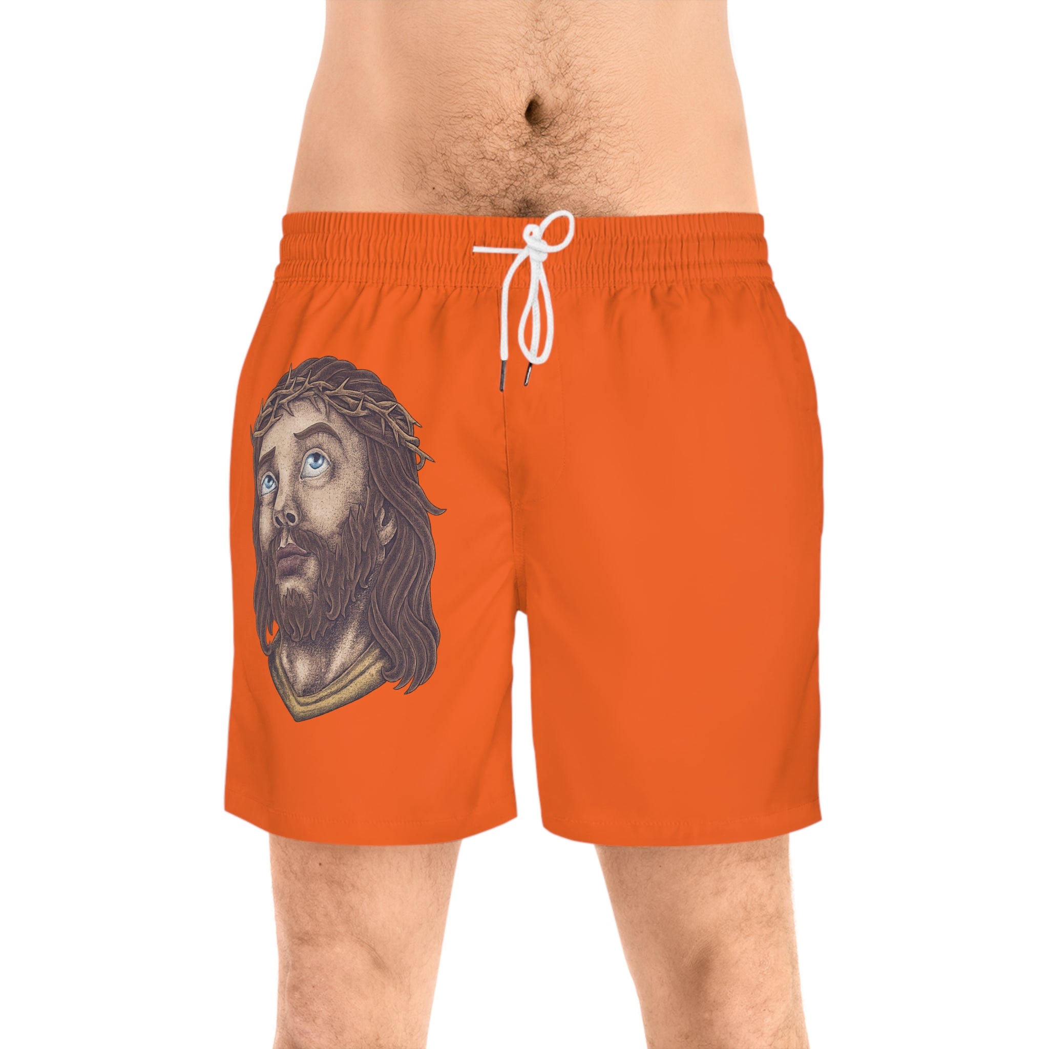 Jesus Portrait Swim Shorts | Red Savior Illustration