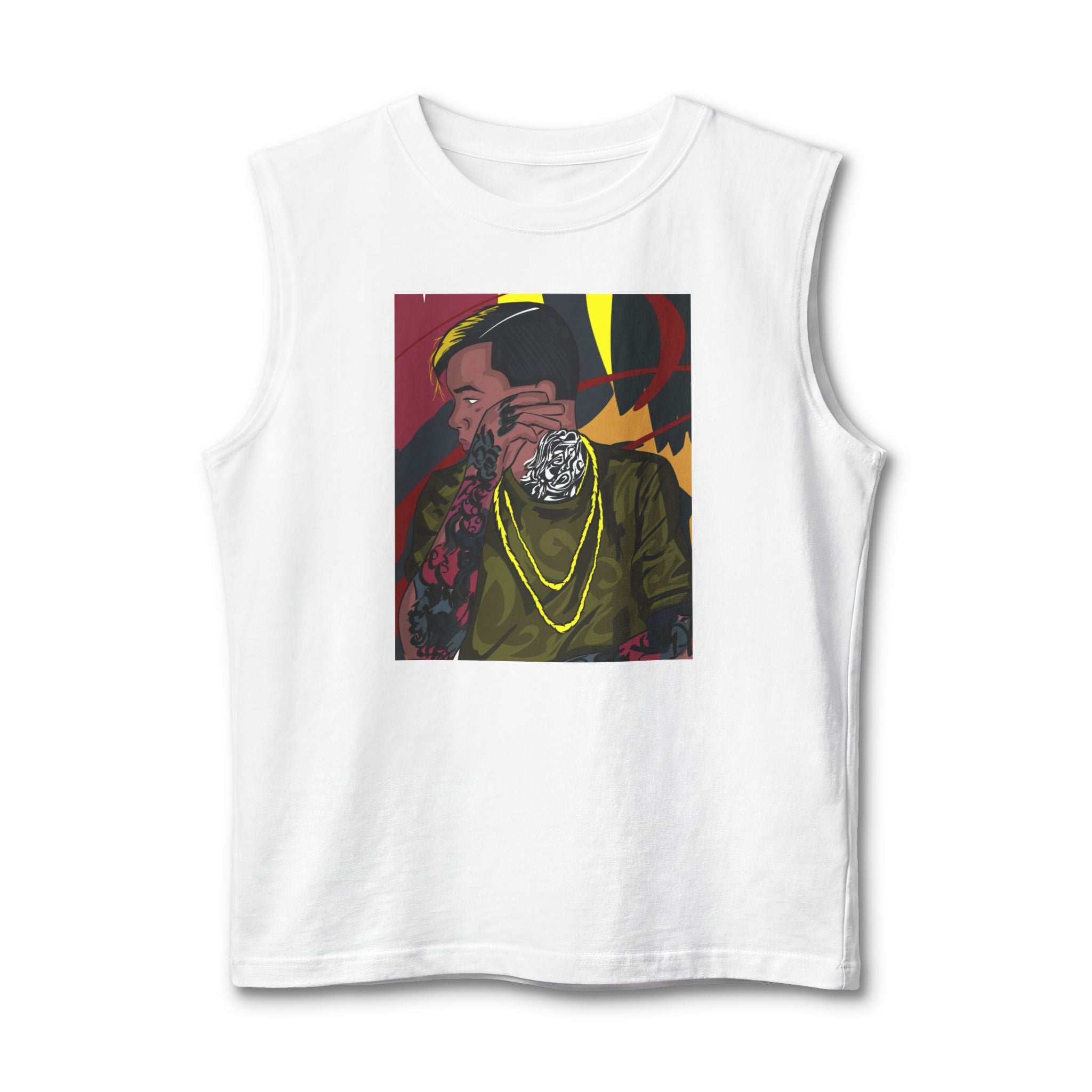 Abstract Portrait Illustration Tank | Floral Masked Figure, Bold Colors
