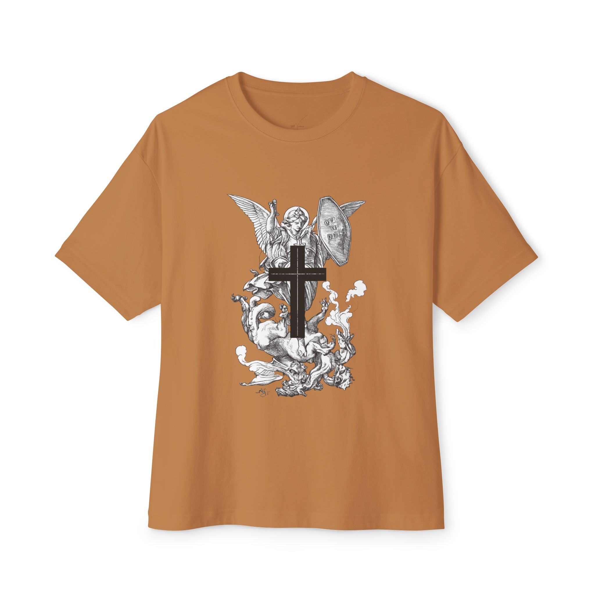 Saint Michael Archangel illustration Tee | Angel slaying dragon T-Shirt