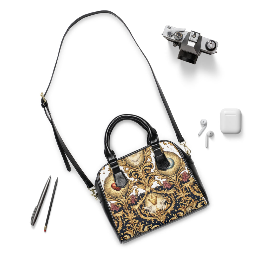 Ornate Baroque Heart Motif Shoulder Handbag | Vintage Floral Damask Pattern
