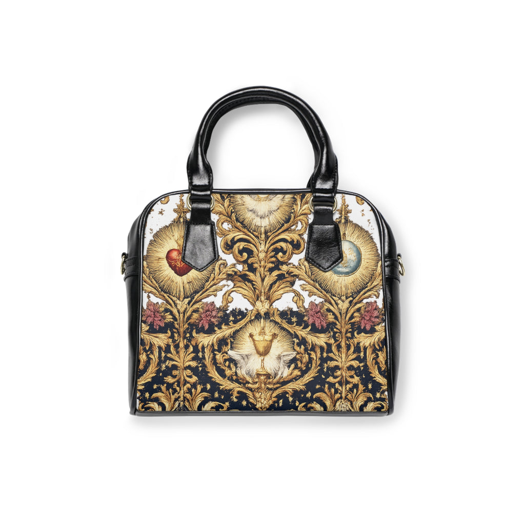 Ornate Baroque Heart Motif Shoulder Handbag | Vintage Floral Damask Pattern