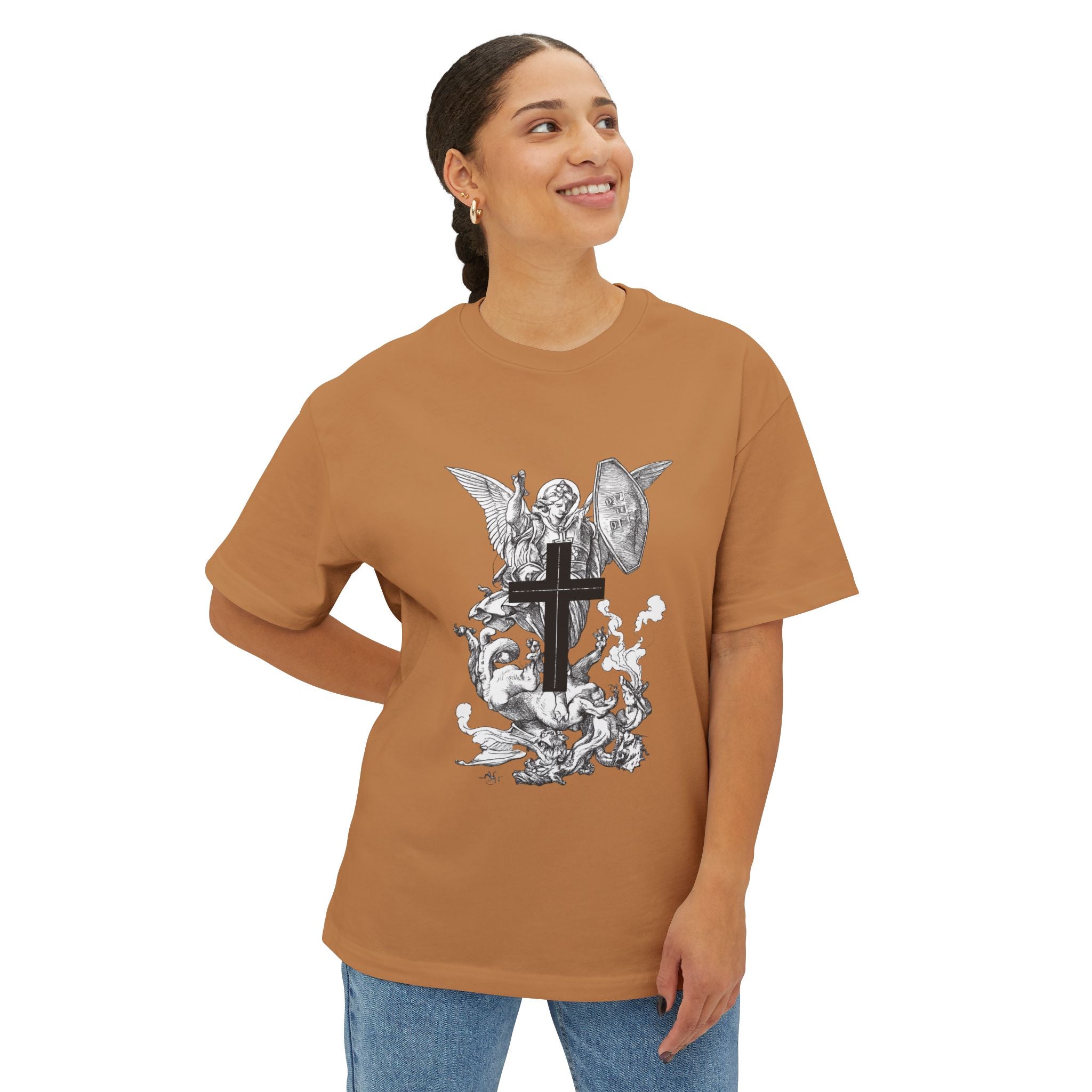 Saint Michael Archangel illustration Tee | Angel slaying dragon T-Shirt