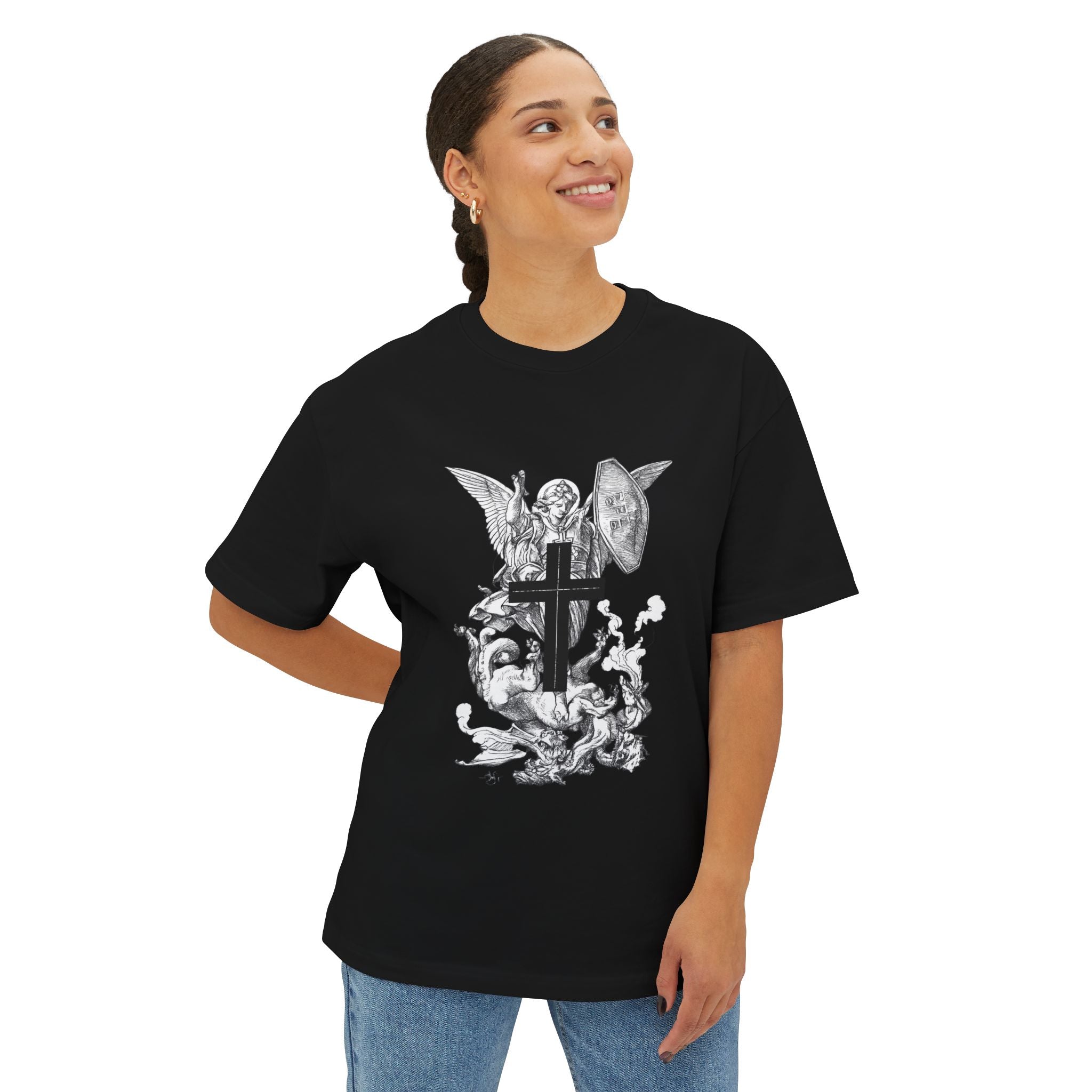 Saint Michael Archangel illustration Tee | Angel slaying dragon T-Shirt